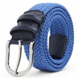 BOYD Rahat ve Şık Örgü Erkek Kemeri, Uniseks Kullanıma Uygun Kemer, Hakiki Deri Aksesuarlı Elastik Erkek Kemer, 3.5 cm Genişlik (11-Mavi, L / 95-105 cm Aralığı Bel Ölçüsü)