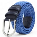 BOYD Rahat ve Şık Örgü Erkek Kemeri, Uniseks Kullanıma Uygun Kemer, Hakiki Deri Aksesuarlı Elastik Erkek Kemer, 3.5 cm Genişlik (11-Mavi, M / 85-95 cm Aralığı Bel Ölçüsü)