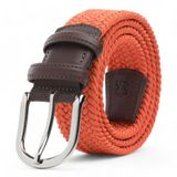 BOYD Rahat ve Şık Örgü Erkek Kemeri, Uniseks Kullanıma Uygun Kemer, Hakiki Deri Aksesuarlı Elastik Erkek Kemer, 3.5 cm Genişlik (13-Turuncu, M / 85-95 cm Aralığı Bel Ölçüsü)