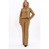 Boydan Düğmeli Mini Ceket & Ispanyol Paça Pantolon Takım-Camel - 42