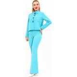 Boydan Düğmeli Mini Ceket & Ispanyol Paça Pantolon Takım-Turkuaz - 40