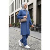 Boydan Düğmeli Tesettür Ikili Takım 2232-02 Indigo - İndigo - 38 - 40