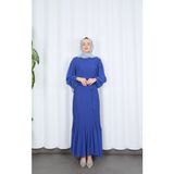 Boydan Piliseli Kuşaklı Şifon Elbise Indigo HNT8575 - 46