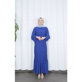 Boydan Piliseli Kuşaklı Şifon Elbise Indigo HNT8575 - 48