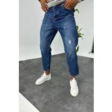Boyfriend Mavi Taşlamalı Yırtık Model Kot Pantolon