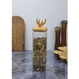 Boynuz Desenli Cam Kavanoz - Bambu Kapaklı Borosilikat Cam Kavanoz - 33 Cm - Kare