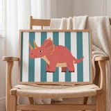 Boynuzlu Pembe Dinozor Çocuk Odası Duvar Posteri Çerçeveli Tablo Duvar Dekorasyonu - 21 x 30 - Ahşap Çerçeveli