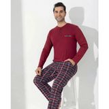 Boyraz 0406 Erkek Uzun Kol Pijama Takımı - Kırmızı