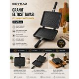 Boyraz Granit Çift Taraflı El Tost Tavası 23X17 cm | Kilitli Izgara Tava, Ocak Üstü Tost ve Izgara Tavası