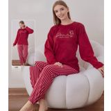 Boyraz Kadın Kışlık Bisiklet Yaka Soft Kadife Pijama Takımı 07021 - 1 Adet Kırmızı-2XL