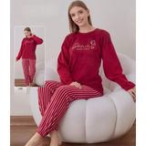 Boyraz Kadın Kışlık Bisiklet Yaka Soft Kadife Pijama Takımı 07021 - 1 Adet Kırmızı-S - M