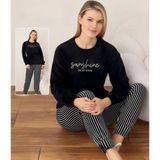Boyraz Kadın Kışlık Bisiklet Yaka Soft Kadife Pijama Takımı 07041 - 1 Adet Siyah-2XL