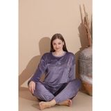 Boyraz Kadın Kışlık Fransız Kadife Büyük Beden Bisiklet Yaka Uzun Kol Pijama Takımı 03139 - 1 Adet 2Xl Açık Mor