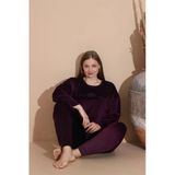Boyraz Kadın Kışlık Fransız Kadife Büyük Beden Bisiklet Yaka Uzun Kol Pijama Takımı 03143 - 1 Adet - Mor - 3XL