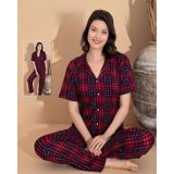 Boyraz Kadın Milan Boydan Düğmeli Kısa Kol İnce Pijama Takımı 11065 - 1 Adet Kırmızı-M