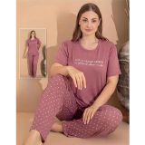 Boyraz Kadın Milan Büyük Beden Bisiklet Yaka Kısa Kol İnce Pijama Takımı 11052 - 1 Adet Pudra-2XL