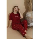Boyraz Kadın Milan Büyük Beden Bisiklet Yaka Kısa Kol İnce Pijama Takımı 11053 - 1 Adet XL-Bordo