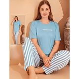 Boyraz Kadın Milan Büyük Beden Bisiklet Yaka Kısa Kol İnce Pijama Takımı 11060 - 1 Adet 2XL-Mavi