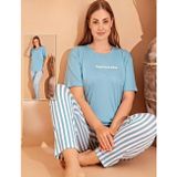 Boyraz Kadın Milan Büyük Beden Bisiklet Yaka Kısa Kol İnce Pijama Takımı 11060 - 1 Adet XL-Mavi
