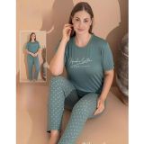 Boyraz Kadın Milan Büyük Beden Bisiklet Yaka Kısa Kol İnce Pijama Takımı 11061 - 1 Adet Yeşil-3XL