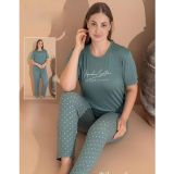 Boyraz Kadın Milan Büyük Beden Bisiklet Yaka Kısa Kol İnce Pijama Takımı 11061 - 1 Adet Yeşil-4XL