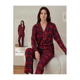 BOYRAZ Kadın Süet Boydan Düğmeli Pijama Takımı Kırmızı XL