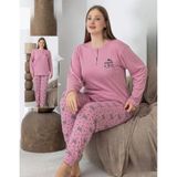 Boyraz Lindros Kadın Pamuk'lu Düğme Yaka Raporlu İnterlok Kışlık Battal Pijama Takımı 0255 - 1 Adet Pembe