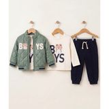 Boys Ayı Nakışlı Erkek Takım 6 Ay,12 Ay,18 Ay,2y Erkek Bebek Takım 3'lü Baskılı Mont+Basklı Uzun Kollu Body+ Pijama Yenidoğan Bebek Takım - 6 - 9 Ay - Yeşil