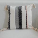 boyspringg Çizgili Boho Kırlent Kılıfları 45x45 cm Püsküllü Şönil Yastık Kılıfları Modern Ev Dekorları Kanepe Yatak Odası Kanepe Araba Oturma Odası için Püsküllü (Koyu Gri)
