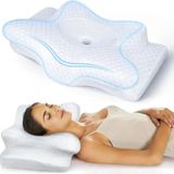 Boyun Desteği için Ultra Fıtık Ağrı Giderici Soğutma Yastığı, Ayarlanabilir Servikal Yastık Rahat Uyku, icin Ergonomik Konforlu Hafızalı Köpük Yastıklar Kırışık giderici (BEYAZSİYAH) (BEYAZ)