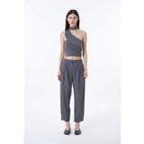 Boyun Detaylı Crop Bluz Koyu Gri