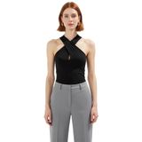 Boyundan Bağlamalı Kolsuz Bluz Polyester Elastan Kumaş Fitted Kalıp Şık Görünüm_Siyah-XL