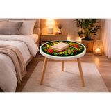 Boyut Modern Yuvarlak Orta Sehpa 42X42 cm – Dekoratif Baskılı, Ahşap Ayaklı - çok renkli