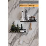 boz concept home 2Lİ Set Banyo Düzenleyici Şampuanlık Mat Siyah YAPIŞKANLI 4 ASKILI Duş Rafı Paslanmaz Organizer