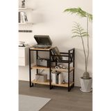 Boz Concept Home Ev Mobilya Düzenleyici Plaklık Dekoratif Metal Gövdeli Ahşap Raflı Pikap Gramafon Plak Düzenleyici
