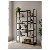 boz concept home Kyoto Metal Dekoratif Raf Ünitesi 12 Katlı Ahşap Tabanlı Saksılık Çiçeklik Objelik Vazo Standı Modern Salon Dekorasyonu 164x98x30 cm