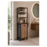 boz concept home Metal Banyo Düzenleyici Banyo Rafları Çamaşır Sepetli Ahşap Raf Ünitesi 142 cm
