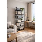 boz concept home Oslo 5 Katlı Metal Kitaplık Raf Ünitesi Dekoratif Çok Amaçlı Düzenleyici Mutfak Banyo Salon Ofis Kitaplık 156x60 cm