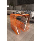 boz concept home Valencia Turuncu Tel Metal Plaklık Modern Paslanmaz Yan Sehpa, Dekoratif Metal Sehpa