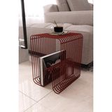 Boz Concept Home Viyana Tel Metal Tasarımlı Modern Paslanmaz Yan Sehpa, Dekoratif Metal Sehpa - Kiremit