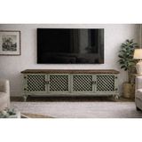 Boz Yapı Dekorasyon Hazal %100 Doğal Ahşap Dört Kapaklı Tv Ünitesi Konsol - Ceviz - Yeşil