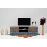 Boz Yapı Dekorasyon Vizyon Doğal Ahşap Mavi Eskitme Tv Ünitesi - Ceviz - Mavi - 119*35*44