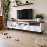 Boz Yapı Dekorasyon Woodünit %100 Doğal Ahşap Tv Ünitesi Beyaz - 119*35*51