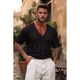 bozdemirtshirt Erkek %100 Pamuklu Etek Oval Kesim oversize Pamuklu Derin V yaka Tshırt (9004)