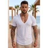 bozdemirtshirt Erkek %100 Pamuklu Etek Oval Kesim oversize Pamuklu Derin V yaka Tshırt