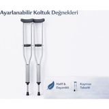 Bozkar Medikal Alüminyum Ayarlanabilir Koltuk Değneği – 1 Çift - Gri