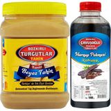 Bozkırlı Turgutlar Beyaz Tek Kavrulmuş Özel Üretim Kepekli Bozkır Tahini 930g + Keçiboynuzu (Harnup) Pekmezi 1 Kg - 1,9 kg