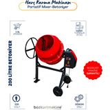Bozkurt 200 Litre Harç Karma Makinası (Betoniyer) Endüstriyel Tip 850 W Güç ve 2880 Devir Hızı