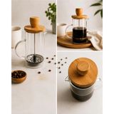 Bozkurt Cnc Bambu Kapaklı Cam French Press Kahve ve Çay Demliği