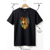 Bozkurt Göktürk Alfabeli ve Türk Devletleri Bayrakları Baskılı %100 Pamuk Regular Fit T-Shirt - Siyah - XL
